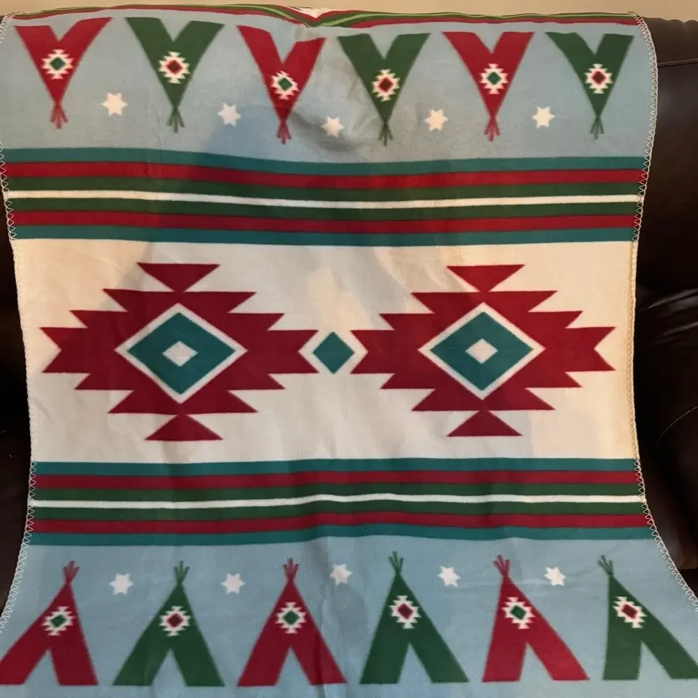St. Labre Indian School Fleece Blanket 38x60 Southwest Native Print Teepee Stars